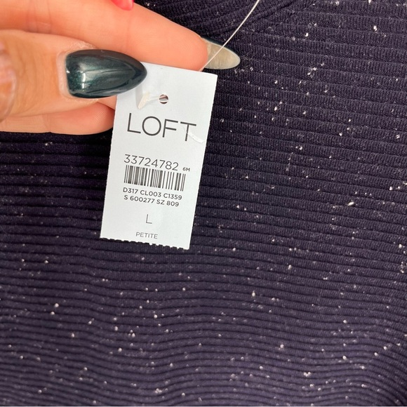 LOFT PETITES Flecked Button Back Swing Dress Dark Navy Blue Sz Lg Casual Comfy - Picture 4 of 11